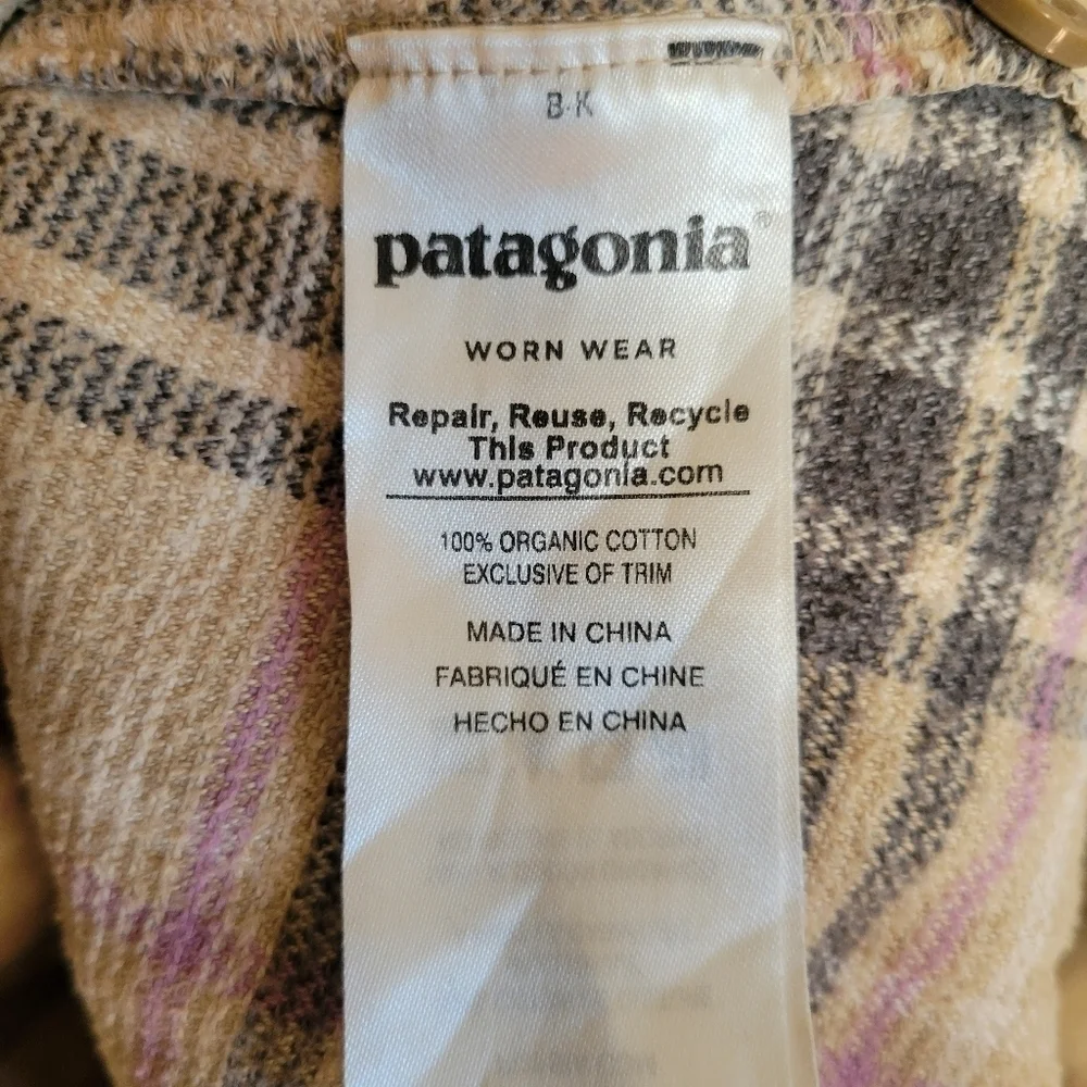 Patagonia Plaid Flannel Long Sleeve Button Down Cream Tan Organic Cotton XS 2 - Picture 8 of 8